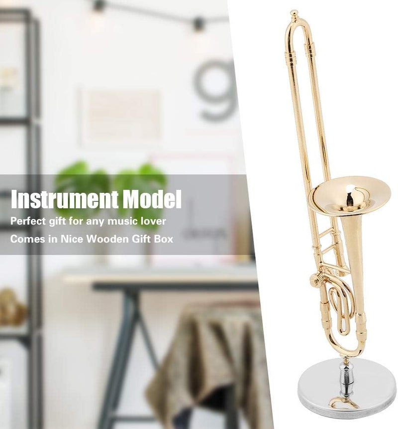 Shanrya Miniature Trombone Replica with Stand and Case Gold Plated Instrument Model Musical Ornaments for Musician Friends - Image 3